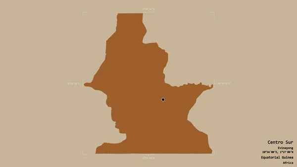 赤道几内亚省南部中心地区 在一个地理参照框的坚实背景上被隔离 图形纹理的组成 3D渲染 — 图库照片