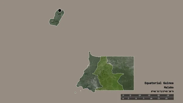 赤道ギニアの荒廃した形で 主要な地域部門と分離したセントロ スール地域がある ラベル 衛星画像 3Dレンダリング — ストック写真
