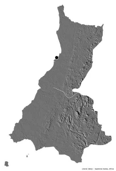 赤道几内亚省利托罗的形状 其首都因白色背景而孤立 Bilevel高程图 3D渲染 — 图库照片