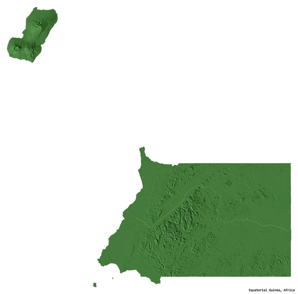 赤道ギニアの形で その首都は白い背景に孤立しています 色の標高マップ 3Dレンダリング — ストック写真