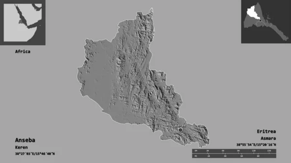 Shape Anseba Region Eritrea Its Capital Distance Scale Previews Labels — Stock Photo, Image