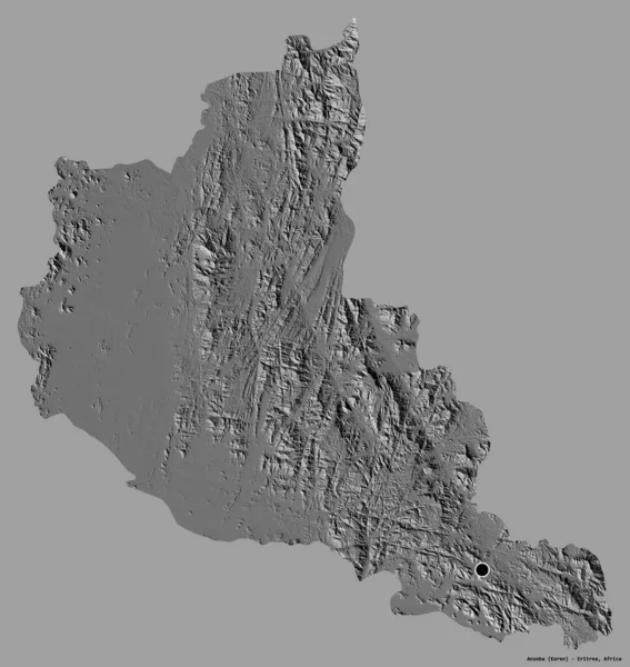 厄立特里亚安塞巴地区的形状 其首都以纯色背景隔离 Bilevel高程图 3D渲染 — 图库照片