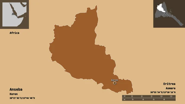 アンセバの形 エリトリアの地域 その首都 距離スケール プレビューおよびラベル パターン化されたテクスチャの構成 3Dレンダリング — ストック写真