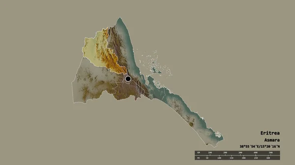 主要な地域部門と分離アンセバ地域とエリトリアの荒廃した形状 ラベル 地形図 3Dレンダリング — ストック写真