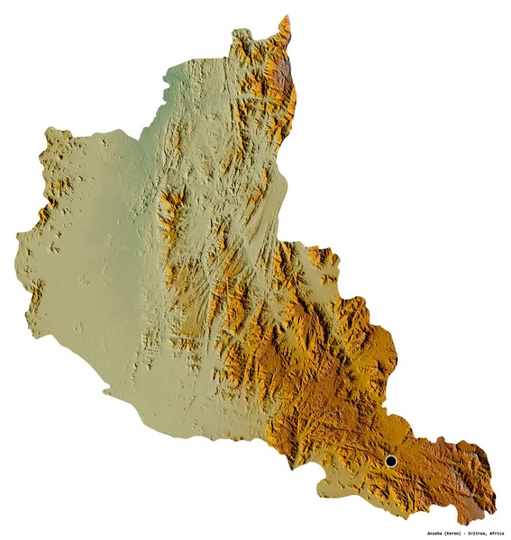 エリトリア地方のアンセバの形で 首都は白い背景に孤立しています 地形図 3Dレンダリング — ストック写真