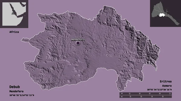 Shape Debub Region Eritrea Und Seine Hauptstadt Entfernungsskala Vorschau Und — Stockfoto