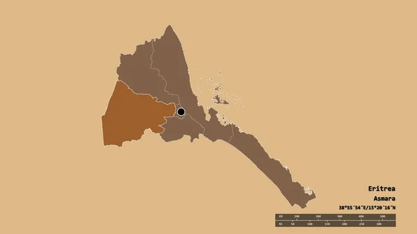 Die Ungesättigte Form Eritreas Mit Seiner Hauptstadt Der Wichtigsten Regionalen — Stockfoto