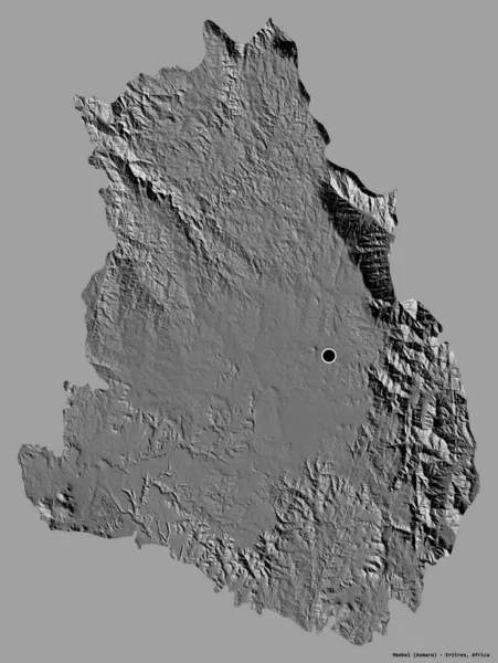 厄立特里亚地区梅克尔的形状 其首都以纯色背景隔离 Bilevel高程图 3D渲染 — 图库照片