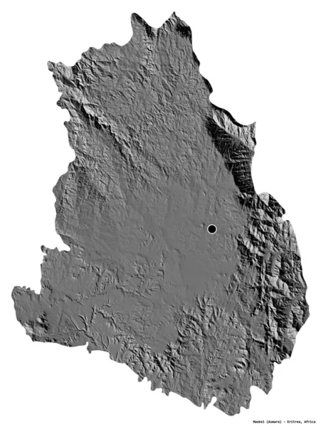 厄立特里亚地区梅克尔的形状 其首都因白色背景而孤立 Bilevel高程图 3D渲染 — 图库照片