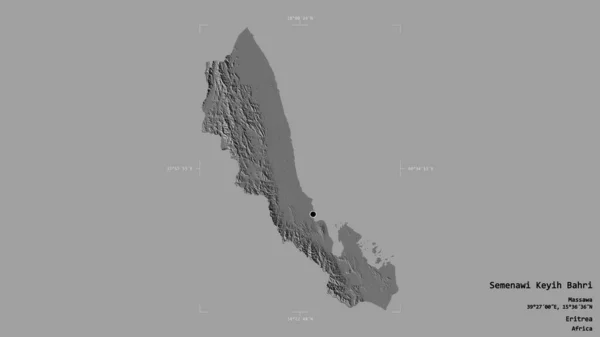エリトリアの地域であるSemenawi Keyih Bahriの地域は 洗練された境界ボックス内のしっかりとした背景に隔離されています ラベル 標高マップ 3Dレンダリング — ストック写真