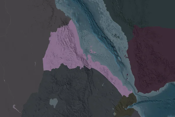 Kształt Erytrei Oddzielony Desaturacją Sąsiednich Obszarów Kolorowa Mapa Elewacji Renderowanie — Zdjęcie stockowe
