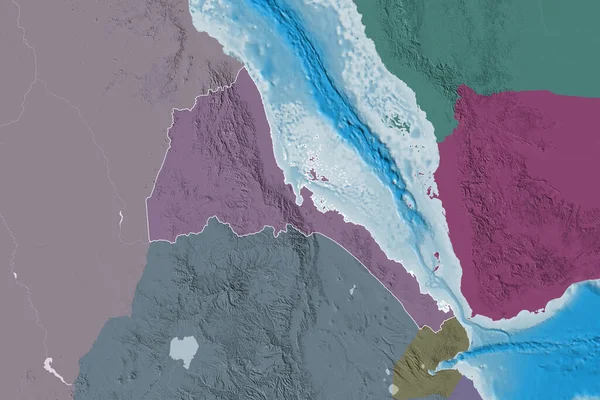 Rozszerzony Obszar Zarysowanej Erytrei Kolorowa Mapa Elewacji Renderowanie — Zdjęcie stockowe