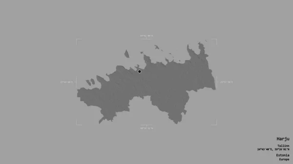 エストニアのHarju郡のエリアは 洗練された境界ボックスにしっかりとした背景に隔離されています ラベル 標高マップ 3Dレンダリング — ストック写真