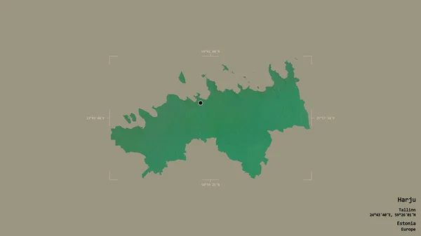 爱沙尼亚县哈尔州的一个地区 在一个地理参考方块中被隔离在坚实的背景下 地形浮雕图 3D渲染 — 图库照片
