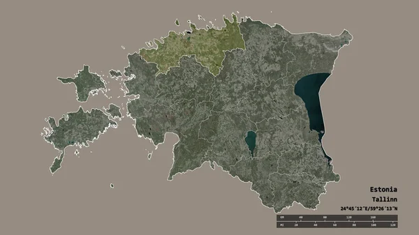 Desaturated Shape Estonia Its Capital Main Regional Division Separated Harju — Stock Photo, Image
