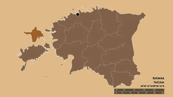 主要な地域部門と分離されたHiiu地域とエストニアの荒廃した形 ラベル パターン化されたテクスチャの構成 3Dレンダリング — ストック写真