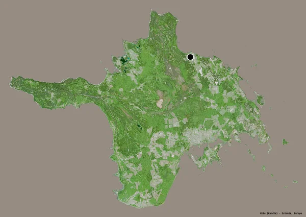爱沙尼亚的Hiiu县的形状 其首府被隔离在纯色的背景上 卫星图像 3D渲染 — 图库照片
