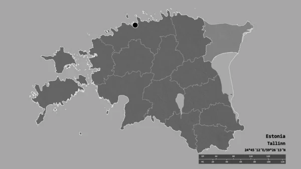 主要な地域部門と分離アイダ ヴィル地域とエストニアの荒廃した形 ラベル 標高マップ 3Dレンダリング — ストック写真