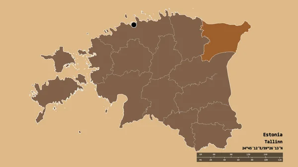 Észtország Kiszáradt Alakja Fővárosával Regionális Körzettel Szétválasztott Ida Viru Területtel — Stock Fotó