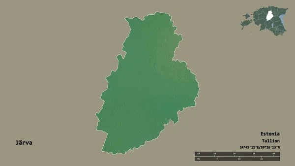 Form Jarva Grevskapet Estland Med Huvudstaden Isolerad Solid Bakgrund Avståndsskala — Stockfoto