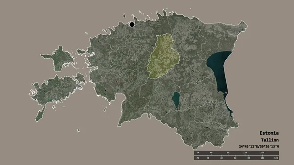主要な地域部門と分離されたジャーヴァ地域とエストニアの荒廃した形 ラベル 衛星画像 3Dレンダリング — ストック写真