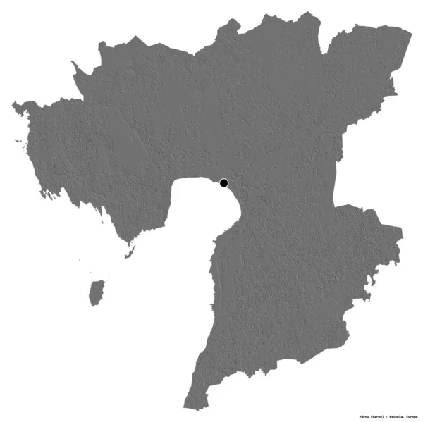 Форма Парну Графства Эстония Столицей Изолированной Белом Фоне Карта Рельефа — стоковое фото