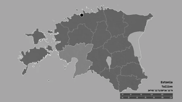 主要な地域部門と分離パルヌ地域とエストニアの荒廃した形 ラベル 標高マップ 3Dレンダリング — ストック写真