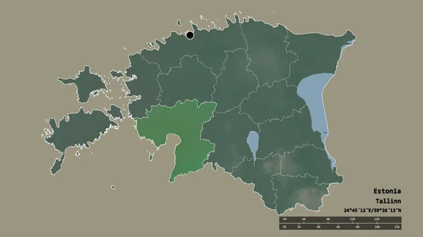 Desaturated Shape Estonia Its Capital Main Regional Division Separated Parnu — Stock Photo, Image