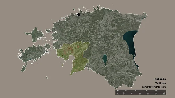 爱沙尼亚以首都 主要区域分部和分离的帕努地区为首都的绝望状态 卫星图像 3D渲染 — 图库照片