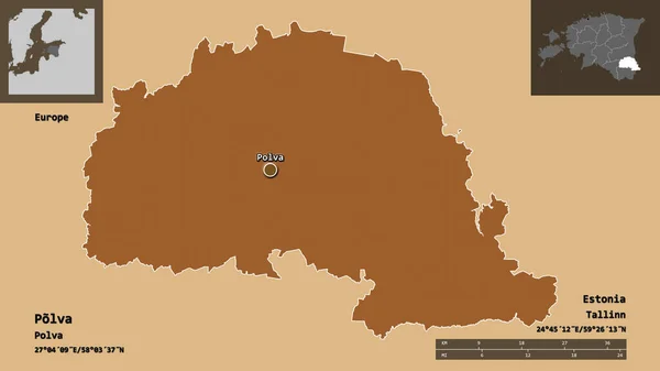 ポルヴァの形 エストニアの郡とその首都 距離スケール プレビューおよびラベル パターン化されたテクスチャの構成 3Dレンダリング — ストック写真