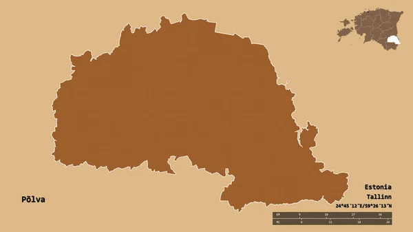 Form Polva Grevskapet Estland Med Huvudstaden Isolerad Solid Bakgrund Avståndsskala — Stockfoto