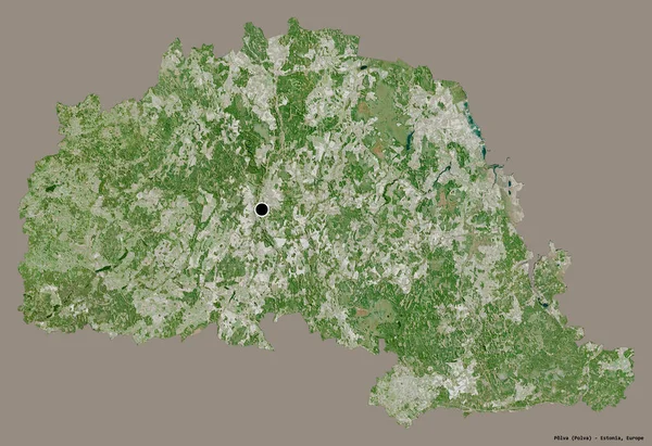爱沙尼亚波尔瓦县的形状 其首府孤立在一个坚实的色彩背景上 卫星图像 3D渲染 — 图库照片