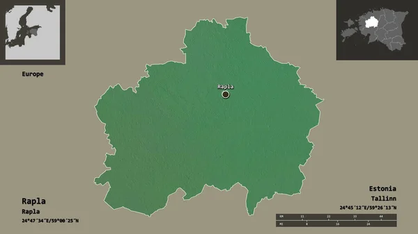ラプラの形 エストニアの郡とその首都 距離スケール プレビューおよびラベル 地形図 3Dレンダリング — ストック写真