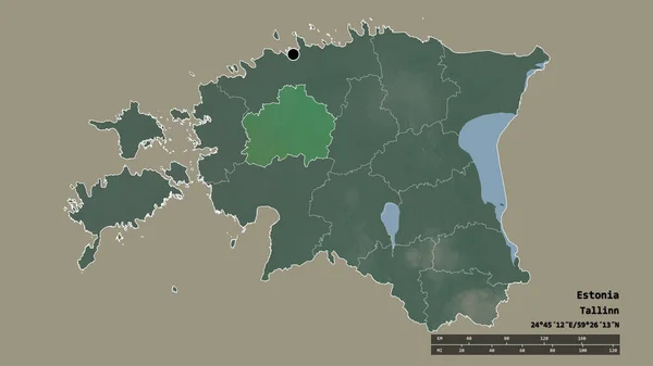 主要な地域部門と分離ラプラエリアとエストニアの荒廃した形状 ラベル 地形図 3Dレンダリング — ストック写真