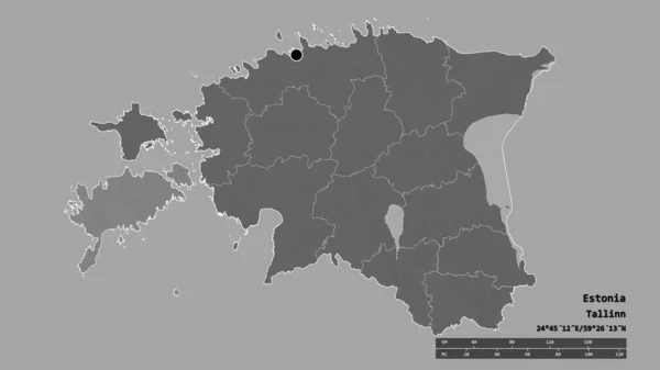 主要な地域部門と分離サレ地域とエストニアの荒廃した形 ラベル 標高マップ 3Dレンダリング — ストック写真