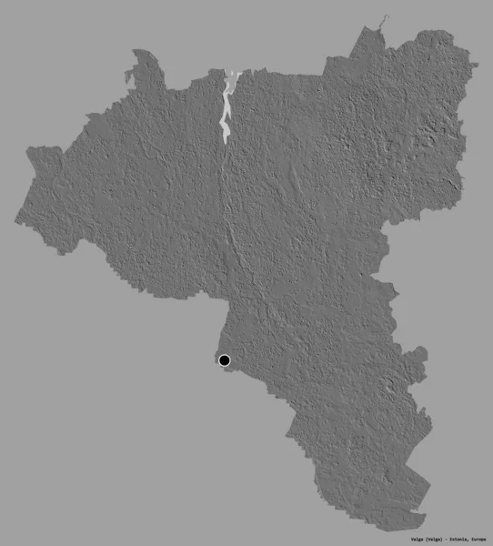 エストニアの郡ヴァルガの形で その首都はしっかりとした色の背景に隔離されています 標高マップ 3Dレンダリング — ストック写真