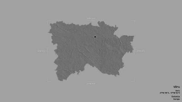 爱沙尼亚沃鲁县的一个地区 以坚实的背景隔离在一个地理参考方块中 Bilevel高程图 3D渲染 — 图库照片