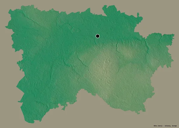 エストニアの郡ヴォルの形で その首都はしっかりした色の背景に隔離されています 地形図 3Dレンダリング — ストック写真