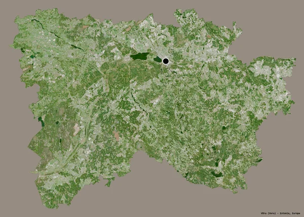 エストニアの郡ヴォルの形で その首都はしっかりした色の背景に隔離されています 衛星画像 3Dレンダリング — ストック写真