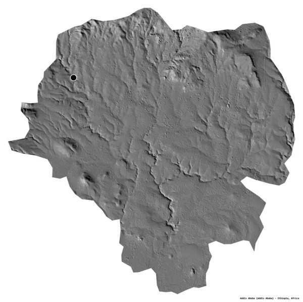 エチオピアの都市アディスアベバの形で その首都は白い背景に孤立しています 標高マップ 3Dレンダリング — ストック写真
