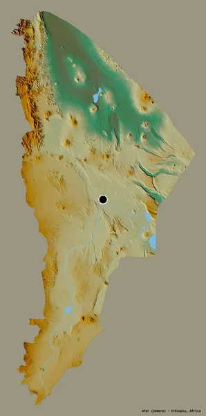 エチオピアの首都アファールの形は しっかりとした色の背景に隔離されています 地形図 3Dレンダリング — ストック写真