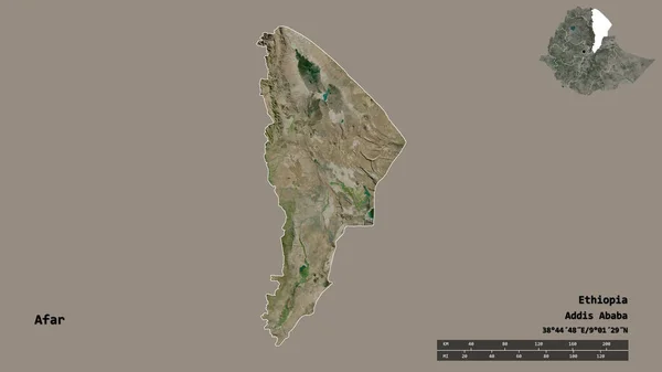 エチオピアの州であるアファールの形は その資本がしっかりとした背景に孤立しています 距離スケール リージョンプレビュー およびラベル 衛星画像 3Dレンダリング — ストック写真