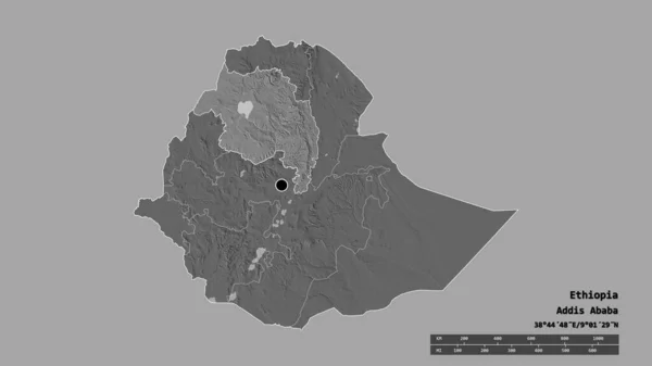Başkenti Ana Bölgesel Bölümü Ayrılmış Amhara Bölgesiyle Etiyopya Nın Deforme — Stok fotoğraf