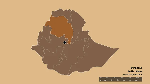 Forma Dessaturada Etiópia Com Sua Capital Principal Divisão Regional Área — Fotografia de Stock
