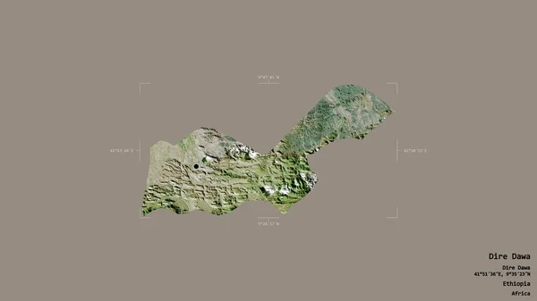 エチオピアの都市ディール ダワの地域は 洗練された境界線の箱の中にしっかりとした背景に隔離されています ラベル 衛星画像 3Dレンダリング — ストック写真