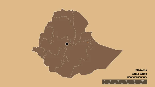 Desaturated Shape Ethiopia Its Capital Main Regional Division Separated Harari — Stock Photo, Image