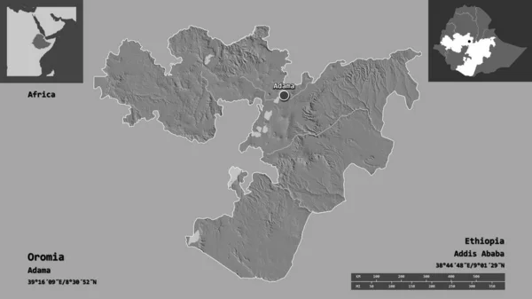 Shape Oromia Bundesstaat Äthiopien Und Seine Hauptstadt Entfernungsskala Vorschau Und — Stockfoto