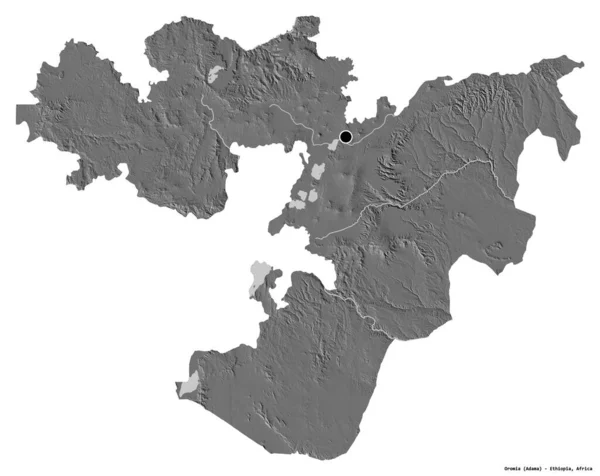 埃塞俄比亚奥罗莫州的形状 其首都被白色背景隔离 Bilevel高程图 3D渲染 — 图库照片