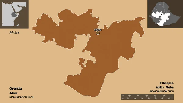 Форма Оромии Штат Эфиопия Столица Шкала Расстояний Предварительные Просмотры Метки — стоковое фото