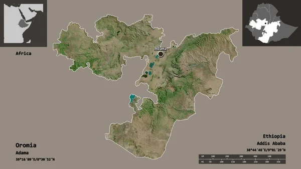 Shape Oromia Bundesstaat Äthiopien Und Seine Hauptstadt Entfernungsskala Vorschau Und — Stockfoto